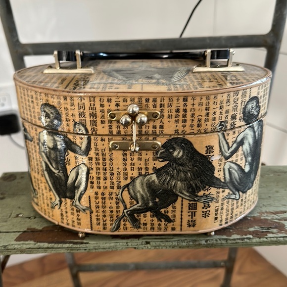 Vintage antique jewelry box decoration basket decoupaged Asian